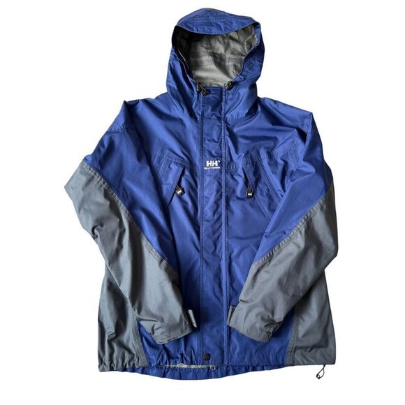 Helly Hansen Jacket Hooded Helly Tech Ski Snow Windbreaker Blue Gray size Medium